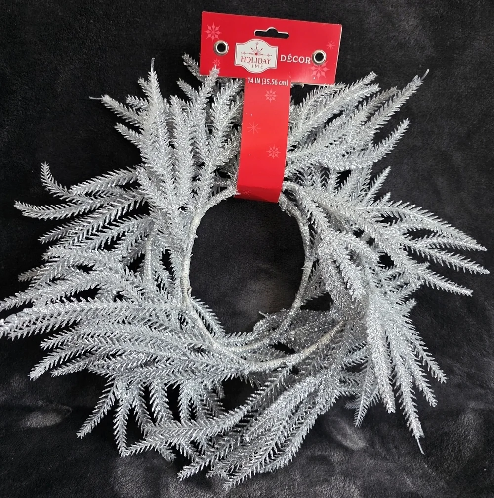 Holiday time Frosted silver, white Christmas Wreaths 12